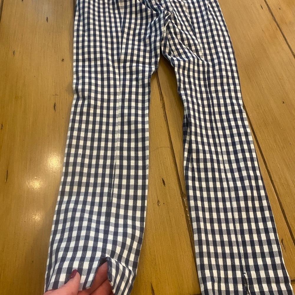 Ann Taylor Women’s Gingham Checkered Pants Elastic Waist Size 0 blue white - Picture 6 of 12